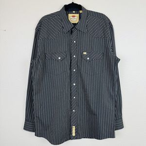 Larry Mahan Cowboy Collection Striped Pearl Snap Western Shirt Black Gray XL